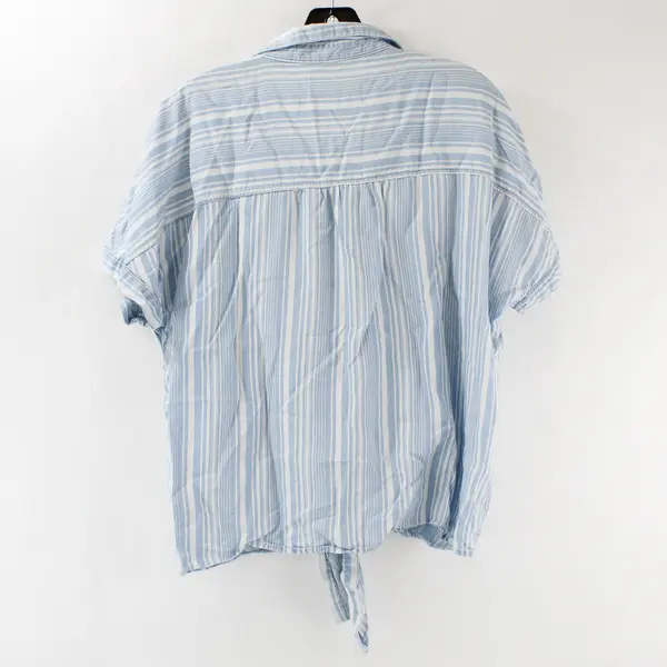 Zac & Rachel Women's Small Blue/White Tie Front Button Up Short Sleeve Blouse