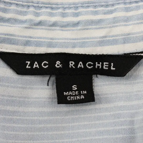 Zac & Rachel Women's Small Blue/White Tie Front Button Up Short Sleeve Blouse