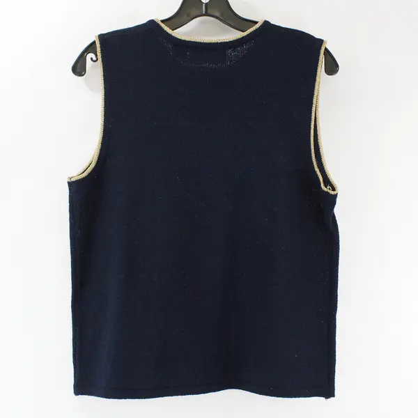 Vintage All Points by Reference Point Women's L Navy & Gold Sleeveless Blouse