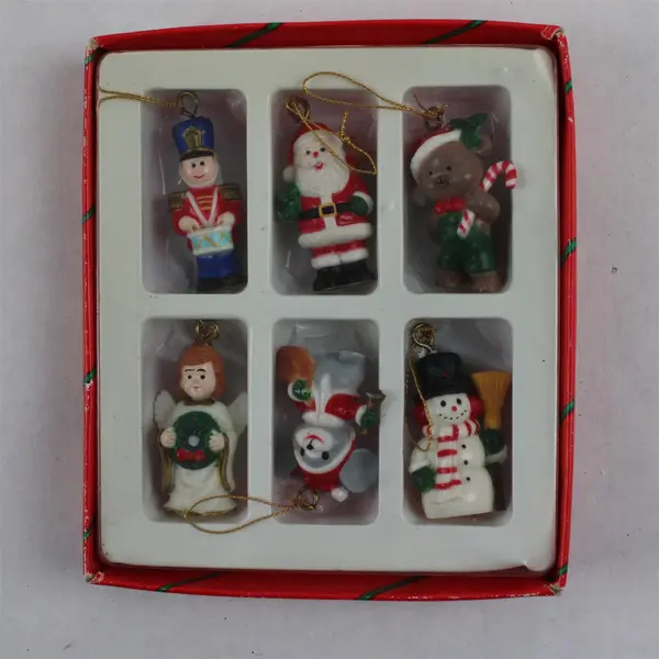 Lot of 6 Vintage Miniature Christmas Ornaments Santa Soldier Angel Snowman