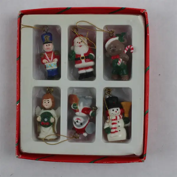 Lot of 6 Vintage Miniature Christmas Ornaments Santa Soldier Angel Snowman