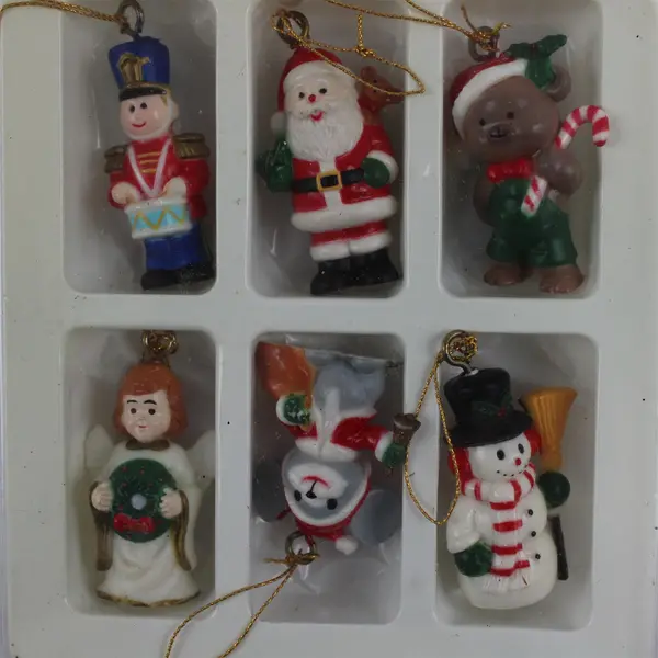 Lot of 6 Vintage Miniature Christmas Ornaments Santa Soldier Angel Snowman