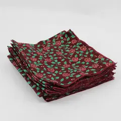 Set of 12 Cloth Napkins Christmas Poinsettia & Holly Pattern Fabric
