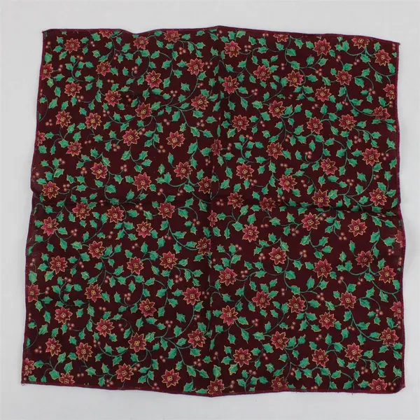 Set of 12 Cloth Napkins Christmas Poinsettia & Holly Pattern Fabric