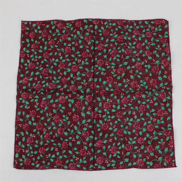 Set of 12 Cloth Napkins Christmas Poinsettia & Holly Pattern Fabric