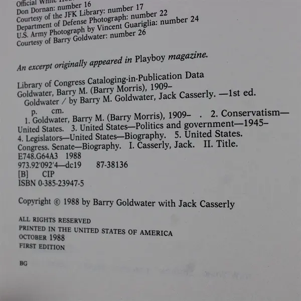 Goldwater by Barry M. Goldwater with Jack Casserly 1988 HCDJ