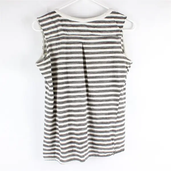 Great Northwest Indigo Women's Sleeveless Gray White Striped Button-Up Shirt Med