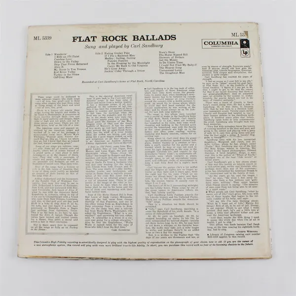 Carl Sandburg - Flat Rock Ballads -12" Vinyl Record