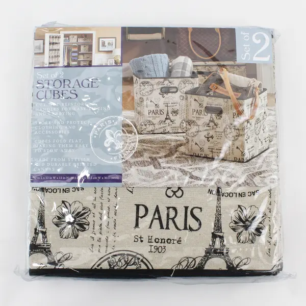 Set of 2 Paris France Storage Cubes 12"x12"x12"