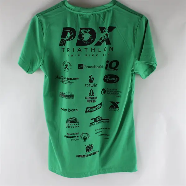 Women's L PDX Triathlon Graphic T-Shirt Green Cotton Tee