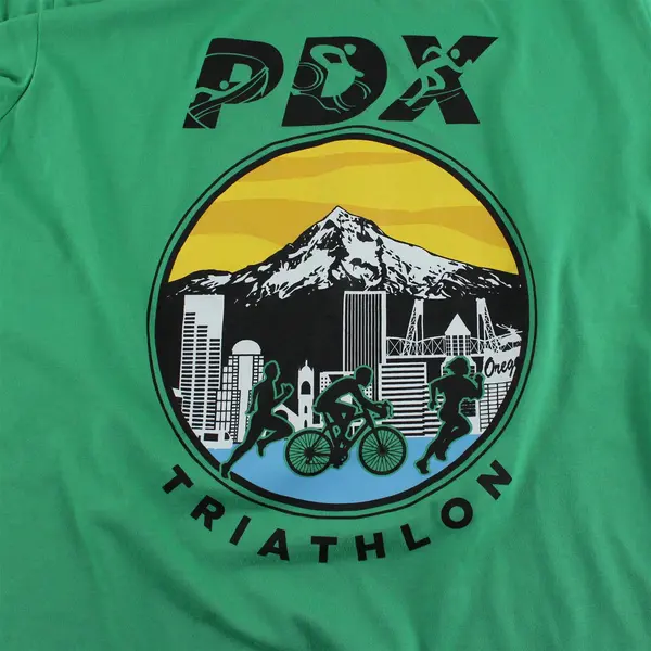 Women's L PDX Triathlon Graphic T-Shirt Green Cotton Tee
