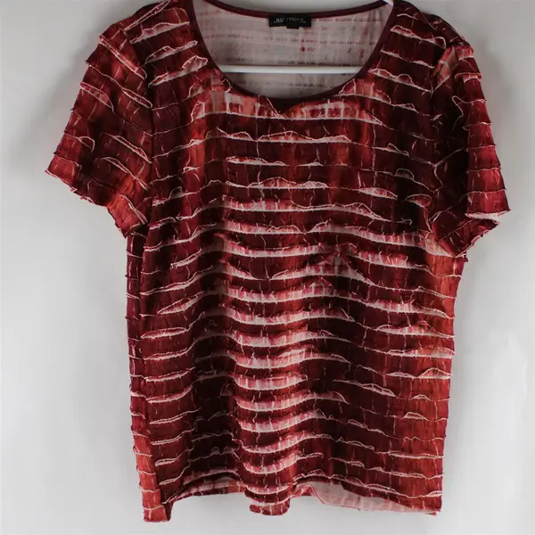 Notations Women's Red Tie-Dye Ruffled Short Sleeve Blouse Top Size M
