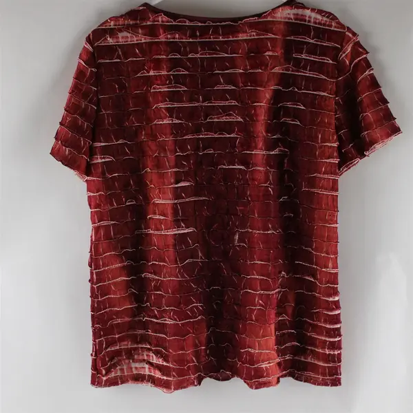 Notations Women's Red Tie-Dye Ruffled Short Sleeve Blouse Top Size M