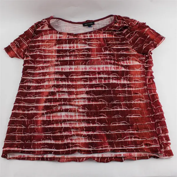 Notations Women's Red Tie-Dye Ruffled Short Sleeve Blouse Top Size M