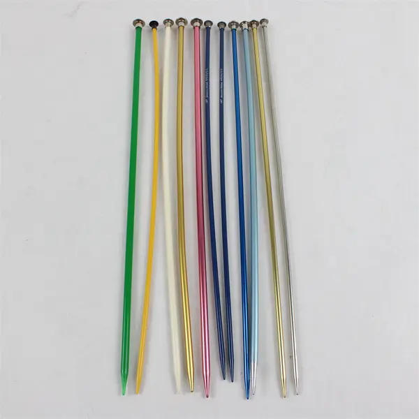 Lot of 11 Misc. Metal Knitting Needles, Assorted Colors 14" length 