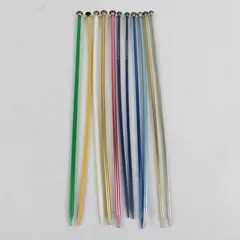 Lot of 11 Misc. Metal Knitting Needles, Assorted Colors 14" length 