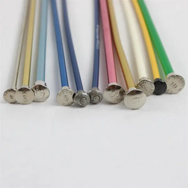 Lot of 11 Misc. Metal Knitting Needles, Assorted Colors 14" length 