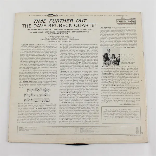 Dave Brubeck Quartet Time Further Out Miro Reflections LP Columbia CS 8490