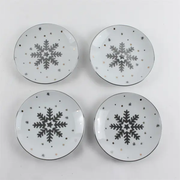 Lot of 4 Better Homes & Gardens Snowflake Appetizer Plates Gold Silver