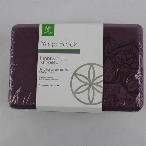 Gaiam Yoga Block Purple w/ Designs Lightweight 9x6x4 inches - New