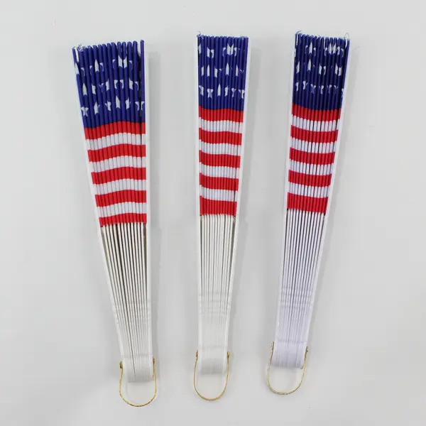 Lot of 3 Vintage Patriotic American Flag Hand Fans 15.1" Opened
