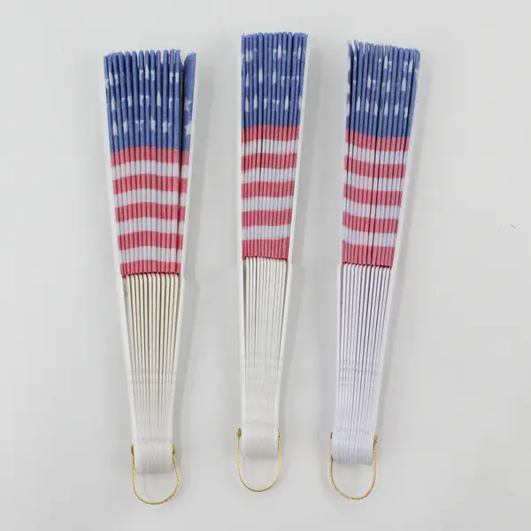 Lot of 3 Vintage Patriotic American Flag Hand Fans 15.1" Opened