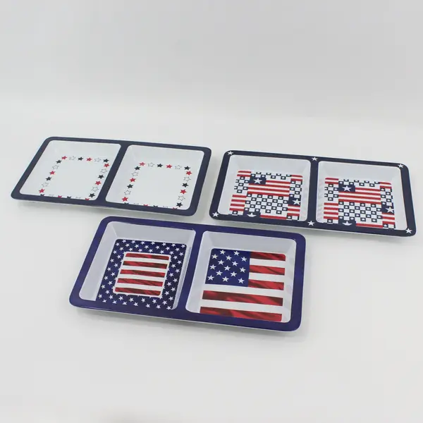 Set of 3 Small Patriotic USA Flag Serving Trays, 2 sections each 