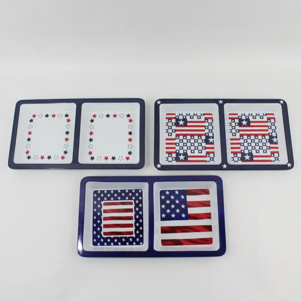 Set of 3 Small Patriotic USA Flag Serving Trays, 2 sections each 