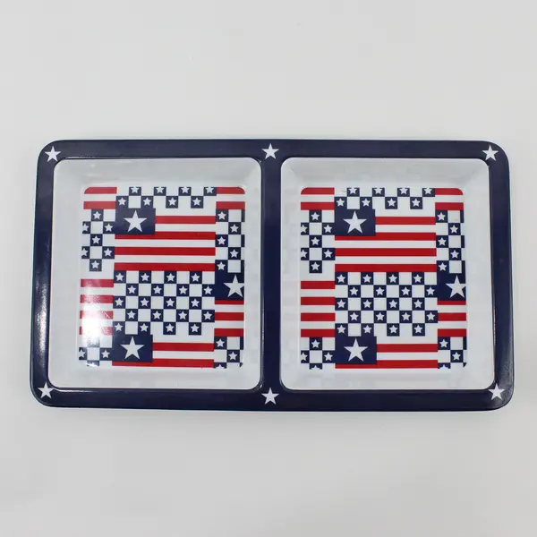 Set of 3 Small Patriotic USA Flag Serving Trays, 2 sections each 