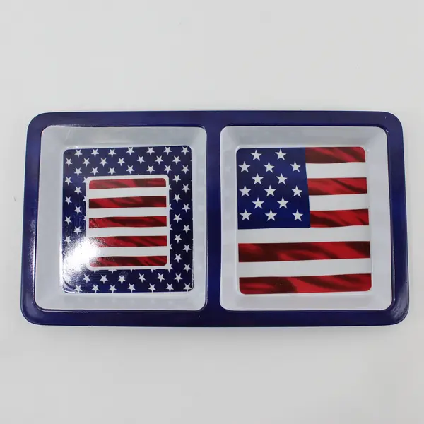 Set of 3 Small Patriotic USA Flag Serving Trays, 2 sections each 