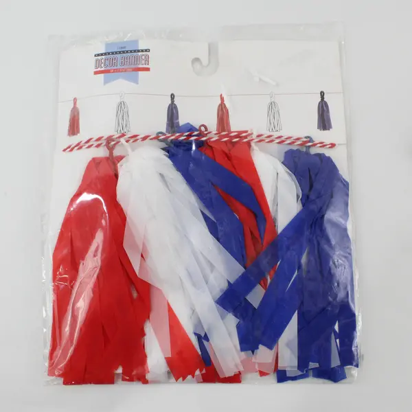 Lot of 4 Patriotic Plastic/Tinsel Star Wall Hangings & Patriotic Banner - New 