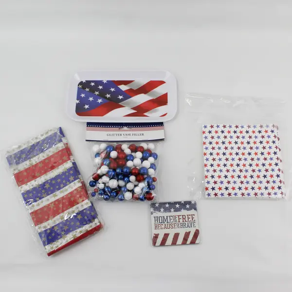 Lot of 5 Patriotic Items: Glitter Balls, Tissue, Napkins, Tray, 2 Coasters