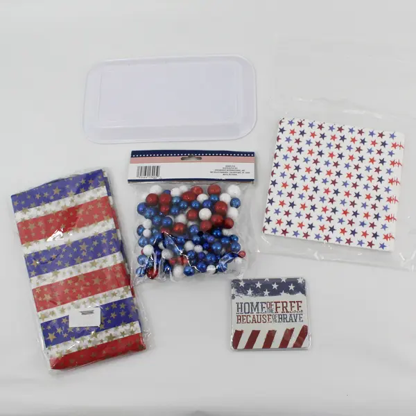 Lot of 5 Patriotic Items: Glitter Balls, Tissue, Napkins, Tray, 2 Coasters