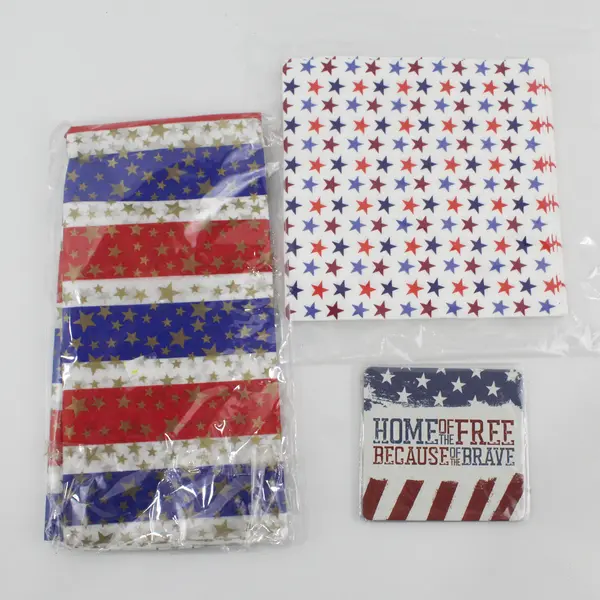 Lot of 5 Patriotic Items: Glitter Balls, Tissue, Napkins, Tray, 2 Coasters