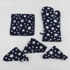 Cottage Style 5-Piece Patriotic Star Oven Mitt Heat Pad Napkin Set