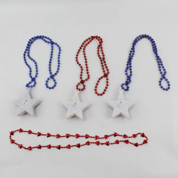 Lot of 4 Patriotic Necklaces 3 LED Star Pendants 1 Red Star Bead