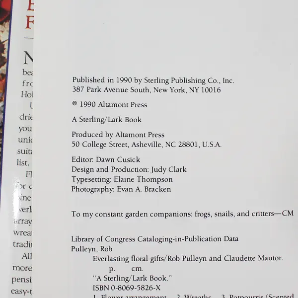 Everlasting Floral Gifts Pulleyn Mautor 1990 Hardcover Dust Jacket