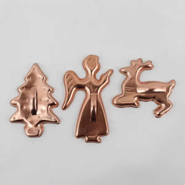 Vintage Copper Cookie Cutters Angel, Tree, Reindeer With Handles Lot of 3