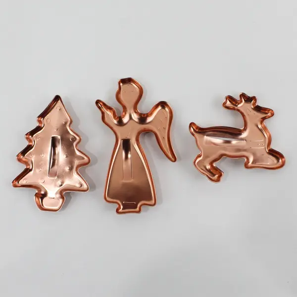 Vintage Copper Cookie Cutters Angel, Tree, Reindeer With Handles Lot of 3