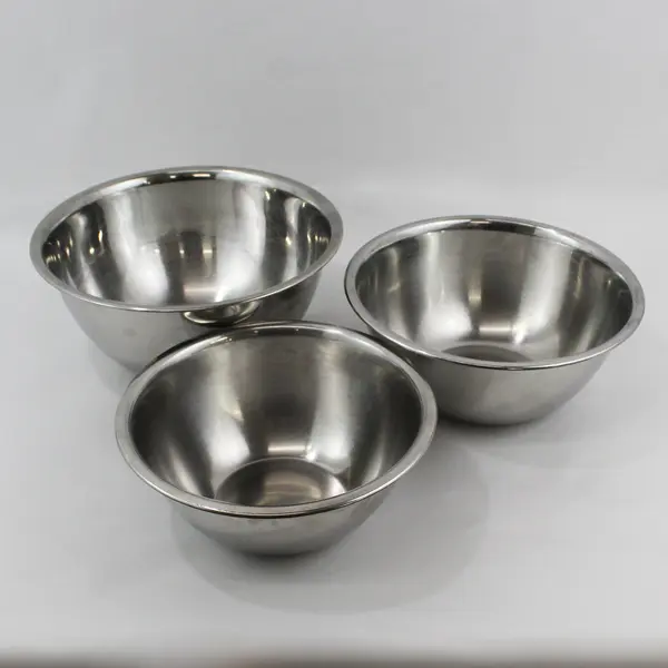 AMCO Lot of 3 Metal Mixing Bowls Stainless Steel 4QT, 6QT, 8QT