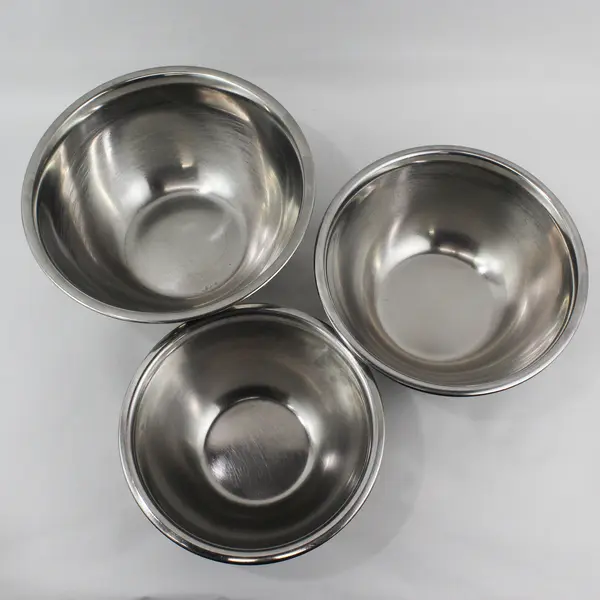 AMCO Lot of 3 Metal Mixing Bowls Stainless Steel 4QT, 6QT, 8QT