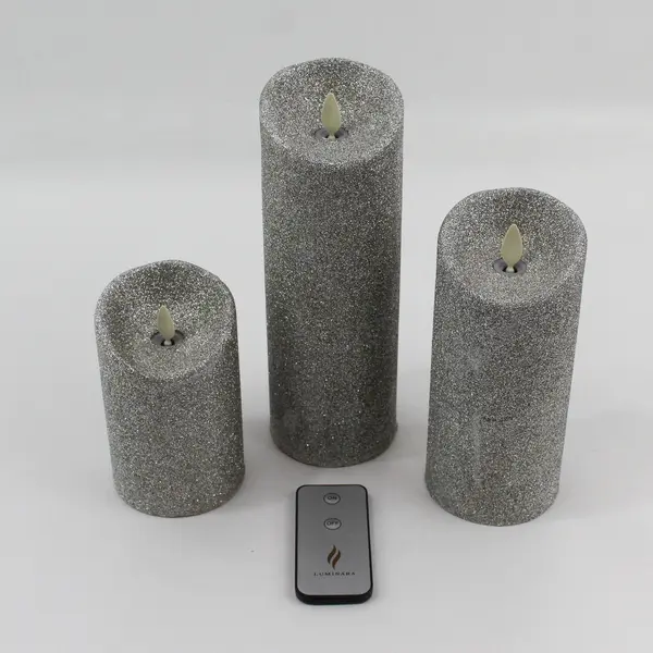 Luminara LU5401 Set of 3 Flameless Silver Glitter Candles Remote