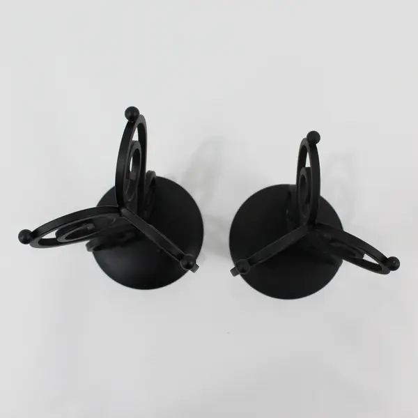 Lot of 2 Black Metal Pillar Candle Holders Swirl Pattern, 6" & 5" Tall 