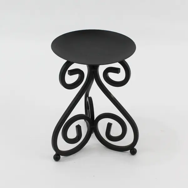 Lot of 2 Black Metal Pillar Candle Holders Swirl Pattern, 6" & 5" Tall 