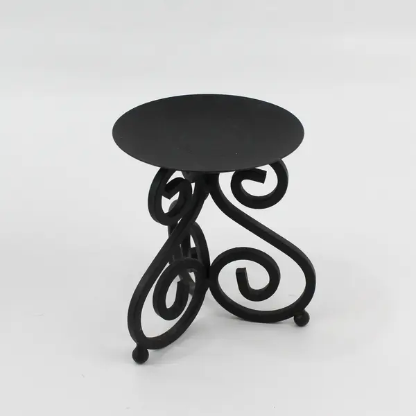 Lot of 2 Black Metal Pillar Candle Holders Swirl Pattern, 6" & 5" Tall 