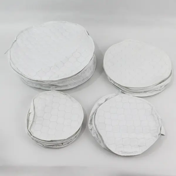 Lot of 4 White Zippered Quilted Vinyl Plate Dish Storage Bags Assorted Sizes