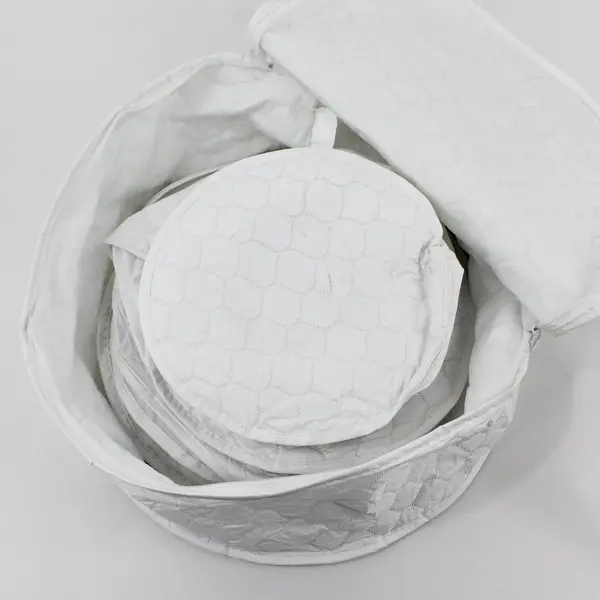 Lot of 4 White Zippered Quilted Vinyl Plate Dish Storage Bags Assorted Sizes