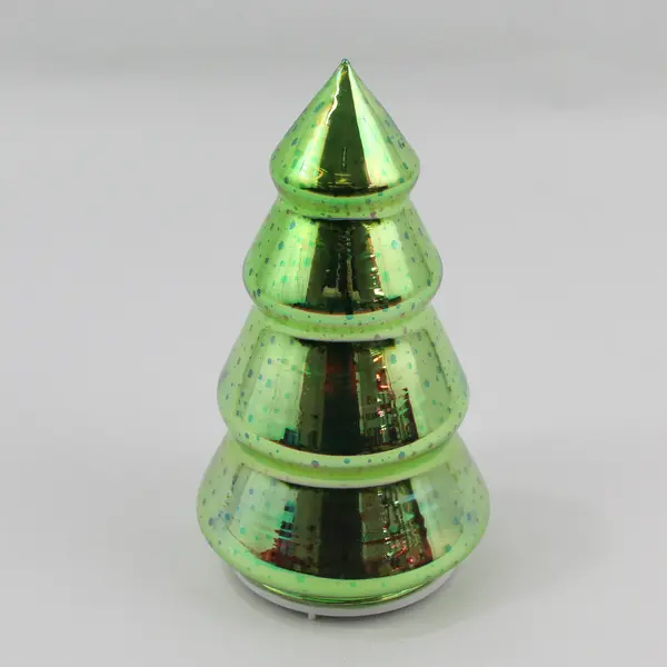 Green Metallic Mercury Glass Christmas Tree Sculpture Lights Up