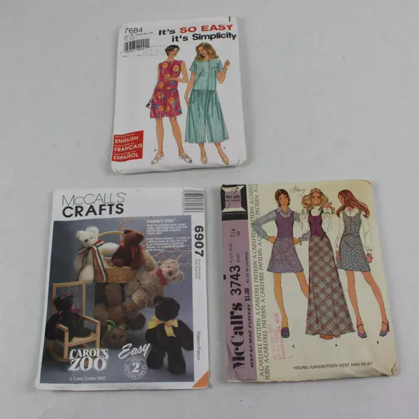 Lot of 3 Sewing Patterns McCall's 3743 Crafts 6907 Simplicity 7684