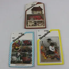 Lot of 3 Simplicity Sewing Patterns 6148 6100 9821 Stuffed Animals Dollhouse